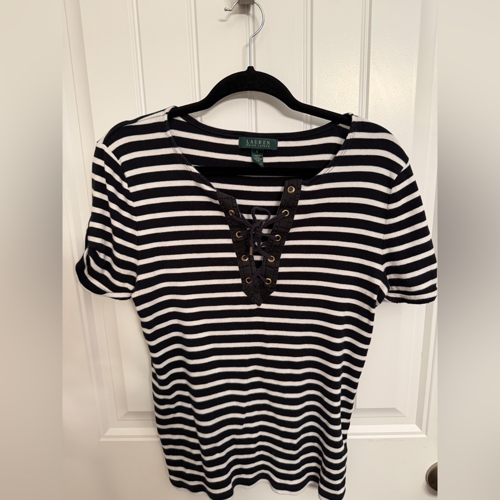 Ralph Lauren Black and White Striped Short Sleeve Top